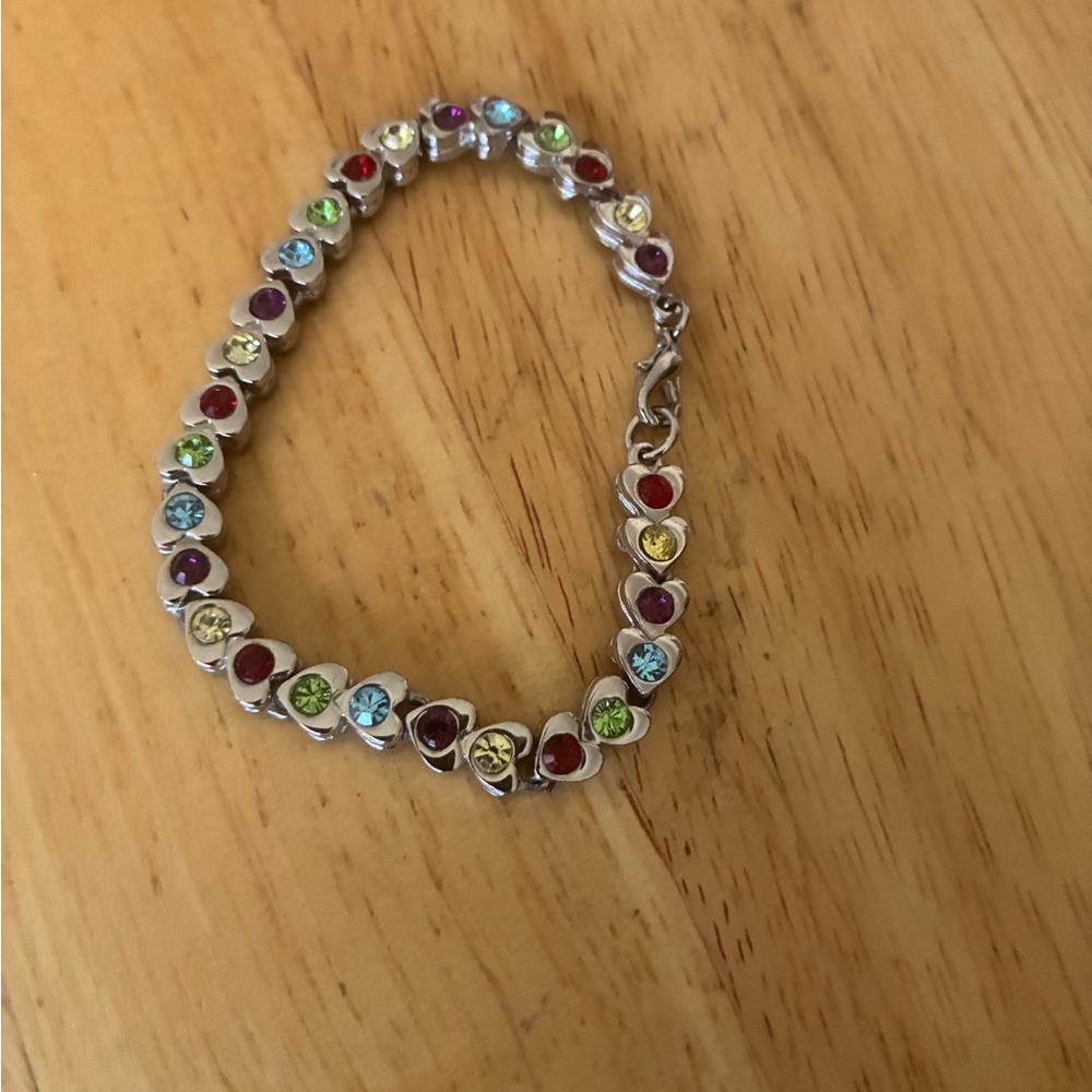 Multicolor Crystal Heart Link Bracelet - Women's Jewelry